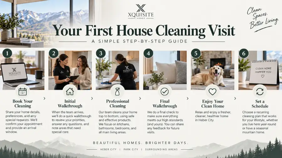 First house cleaning visit process in Heber City explained step by step.